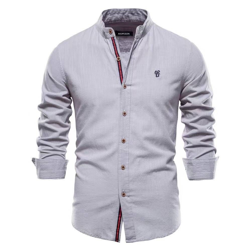 Men's Cotton And Linen Casual Fashion Solid Color Long Sleeve Henley Shirt - Clothing Personality
