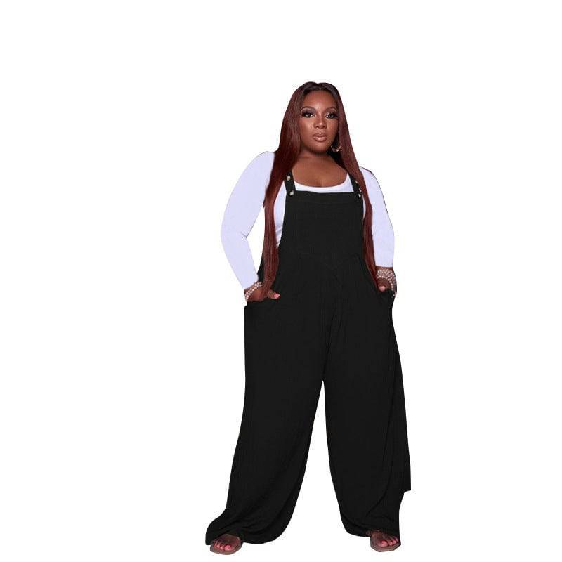 Plus Size Women's Solid Color Overalls Two-piece Set - Clothing Personality