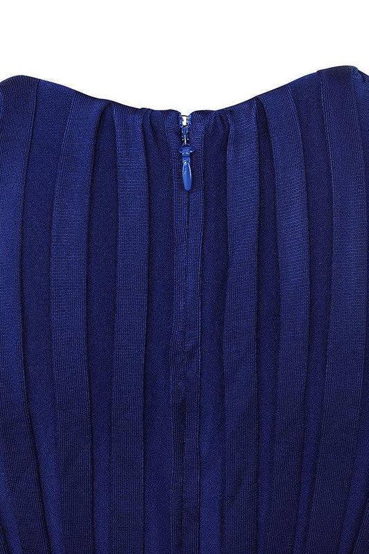 Women's Plunging Neckline Sexy Long Sleeve Blue Dual Tone Striped Bandage Pants Jumpsuit - Clothing Personality