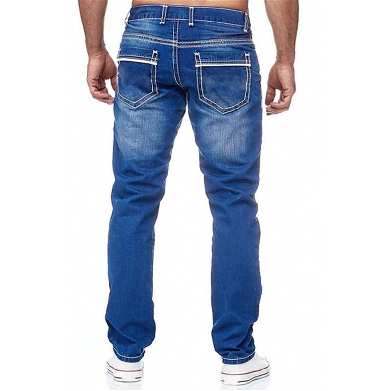 Men Jeans With Pockets Straight Pants Business Casual Daily Streetwear Trousers Men's Clothing - Clothing Personality