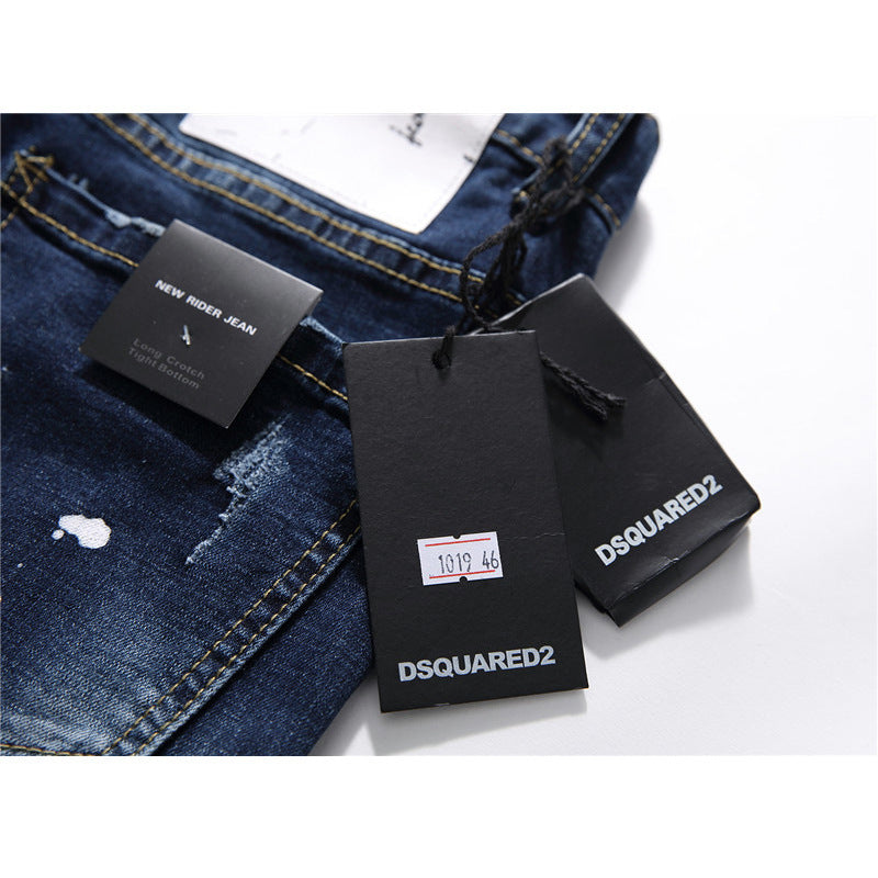 men jeans famous D2 Men slim jeans pants mens denim trousers zipper blue hole Pencil Pants - Clothing Personality