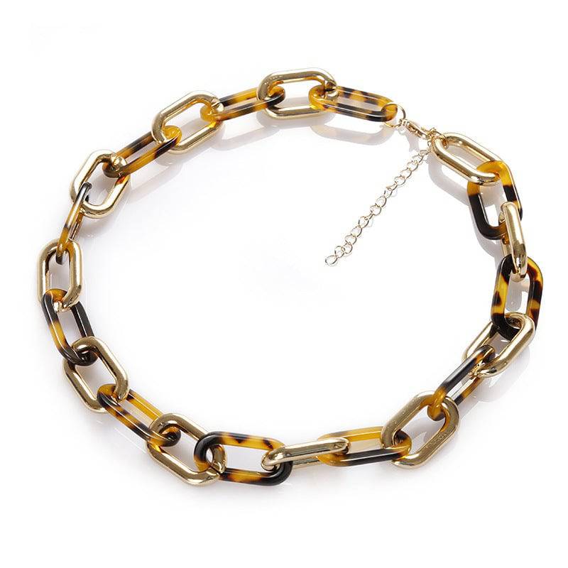 Acetate Acrylic Metal Buckle Stitching Leopard Print Plate Short Necklace - Clothing Personality
