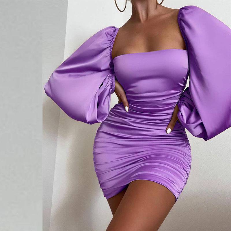 Women's Square Collar Long Sleeve Dress - Clothing Personality