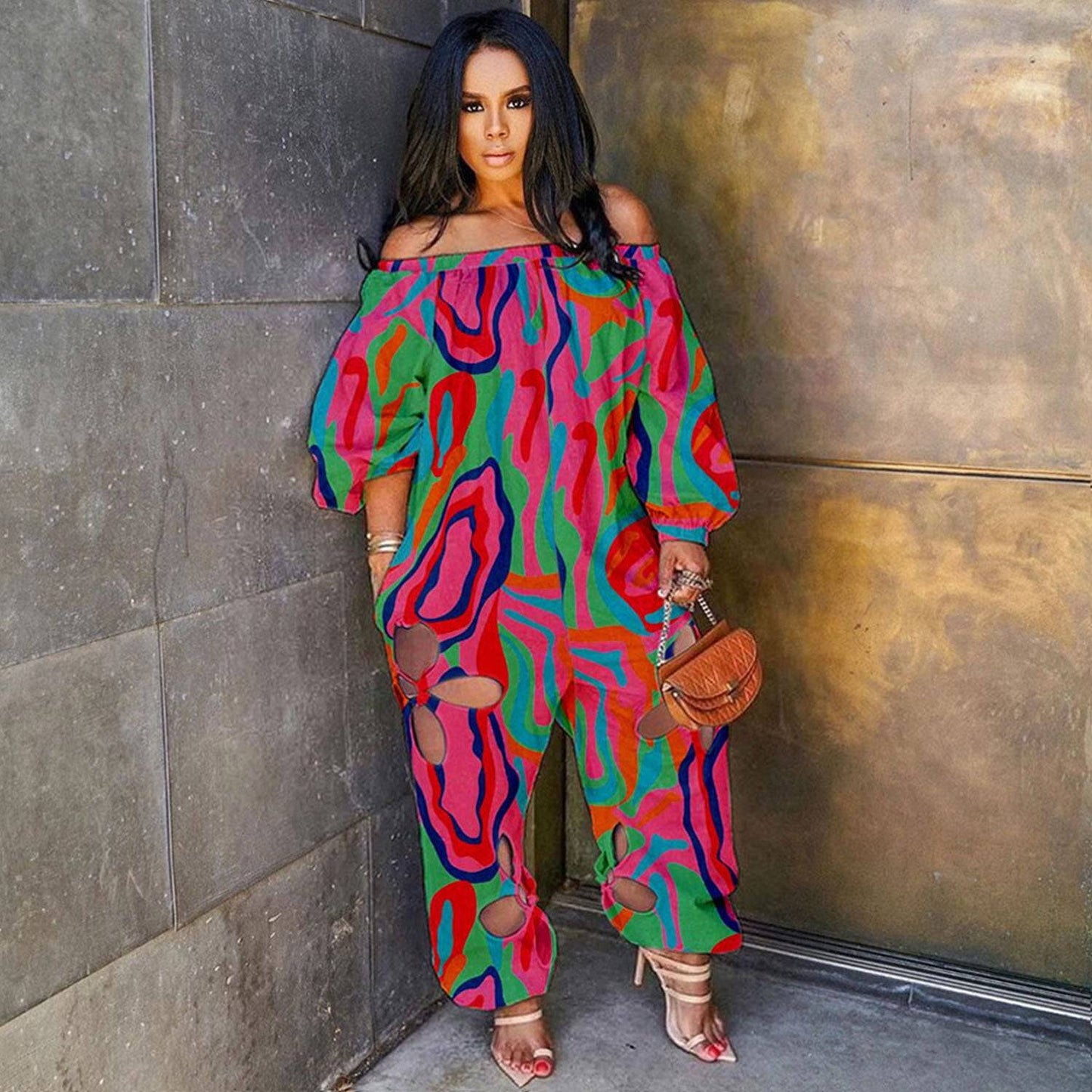 Sexy Slim Backless Crocheted Floral Print Plus Size Jumpsuit - Clothing Personality