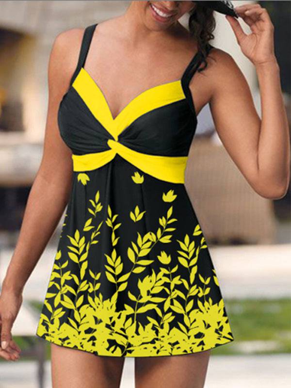 Tankini Leaf Flower Big Skirt Swimsuit Split - Clothing Personality