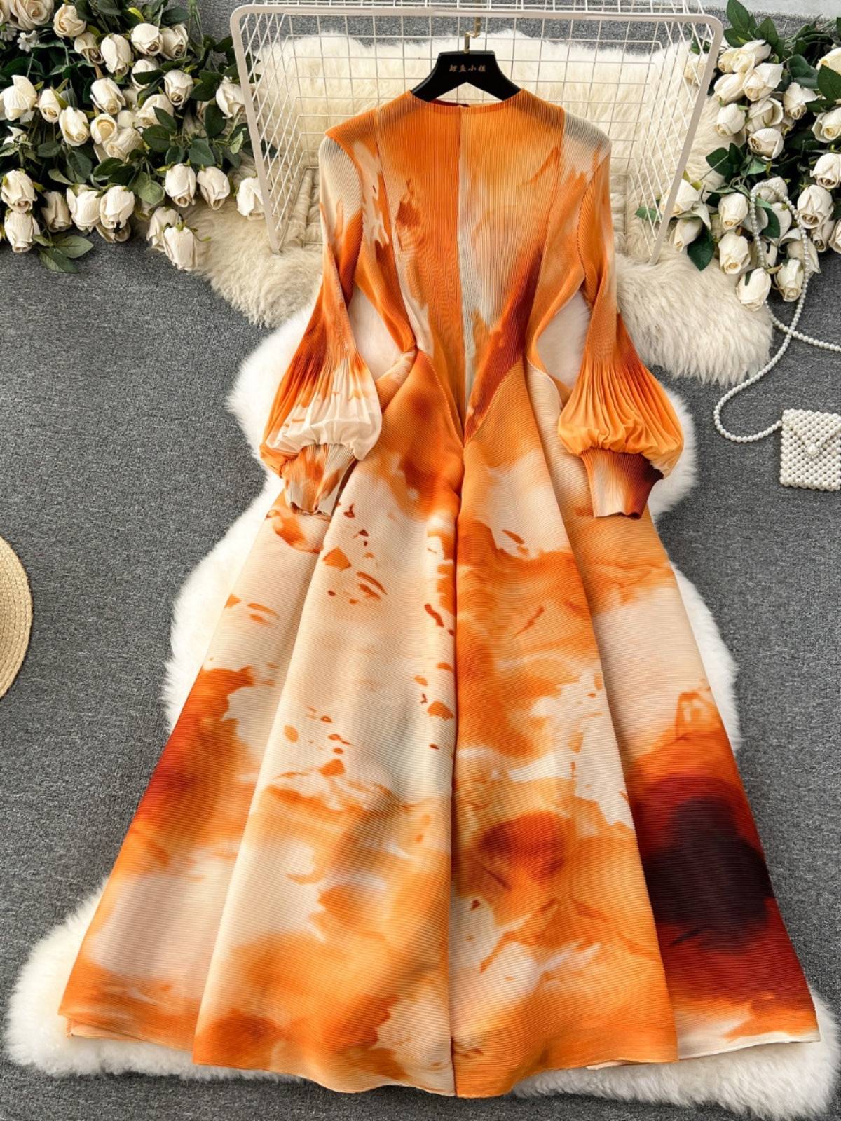 Elegant Design Printed Long Sleeve Cinched Plus Size Dress - Clothing Personality
