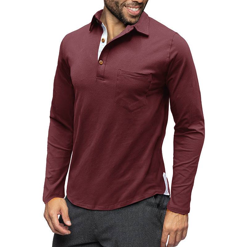 Retro Lapels T-shirt Men's Long-sleeved Top - Clothing Personality