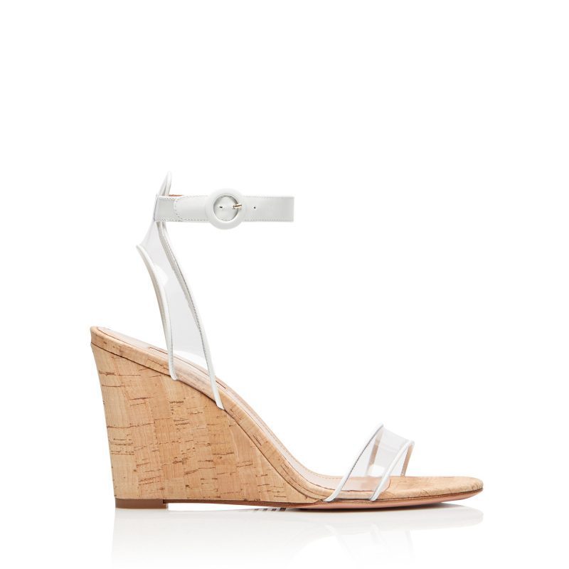 Women's Clear Strappy Fashion Wedge Heels Sandals PVC Wood Grain Wedges Women Shoes - Clothing Personality