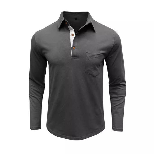 Retro Lapels T-shirt Men's Long-sleeved Top - Clothing Personality