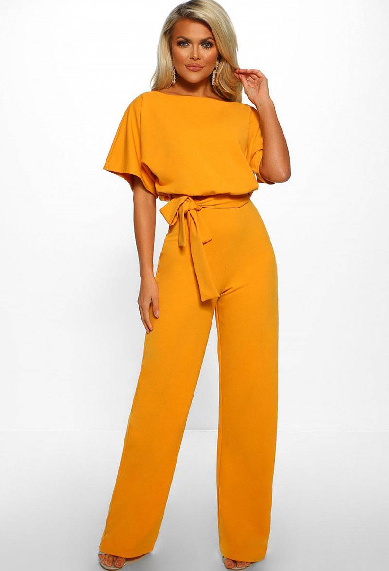 Women's Fashion Belted Short-Sleeved Loose Fit Women's Jumpsuit - Clothing Personality