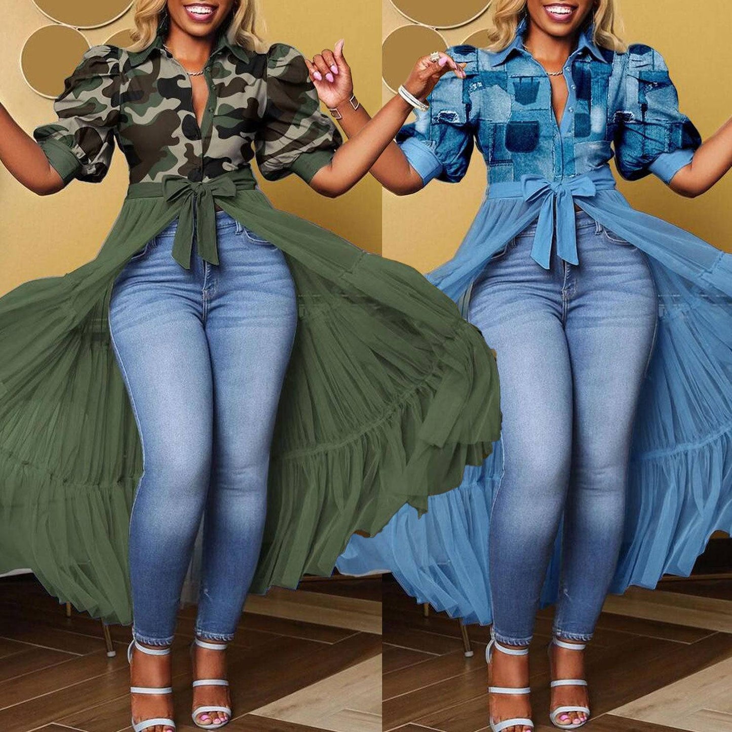 Women's Fashion Blouse Dress Women Nightclub Mesh Split Skirt - Clothing Personality