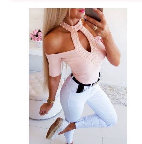Women's Beaded Off-Shoulder Halter Top - Clothing Personality