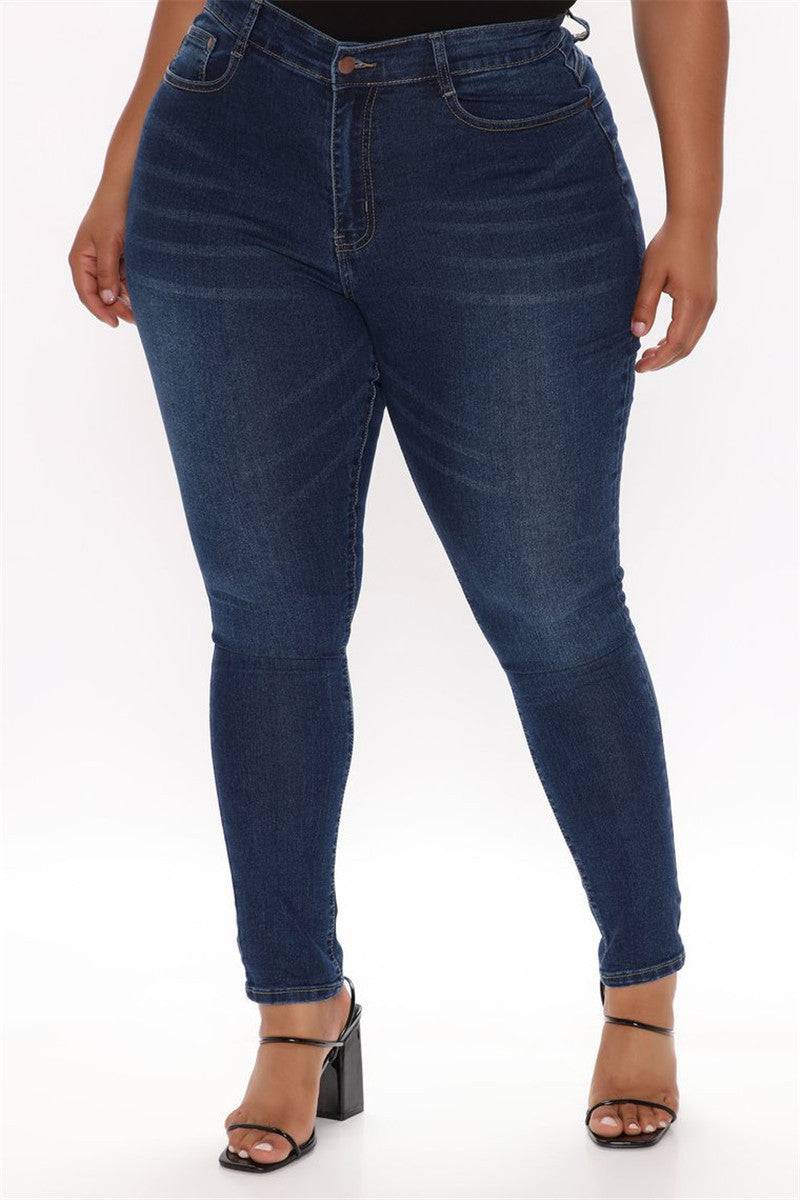 Plus Size Pencil Slim Fit Jeans Stretch Women's Denim Pants Blue - Clothing Personality