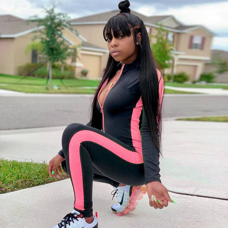 Zipper stitching yoga sports jumpsuit - Clothing Personality