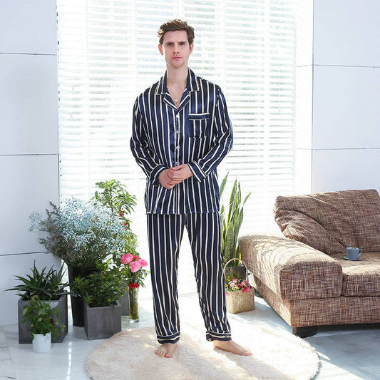Fall men's simulated silk stripe pajamas men - Clothing Personality
