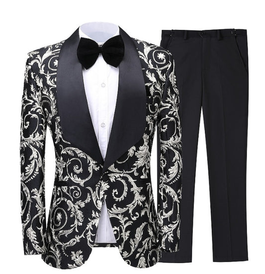 Two-piece Paisley Print Multi-colored Suit Formal Wear Wedding Gala - Clothing Personality