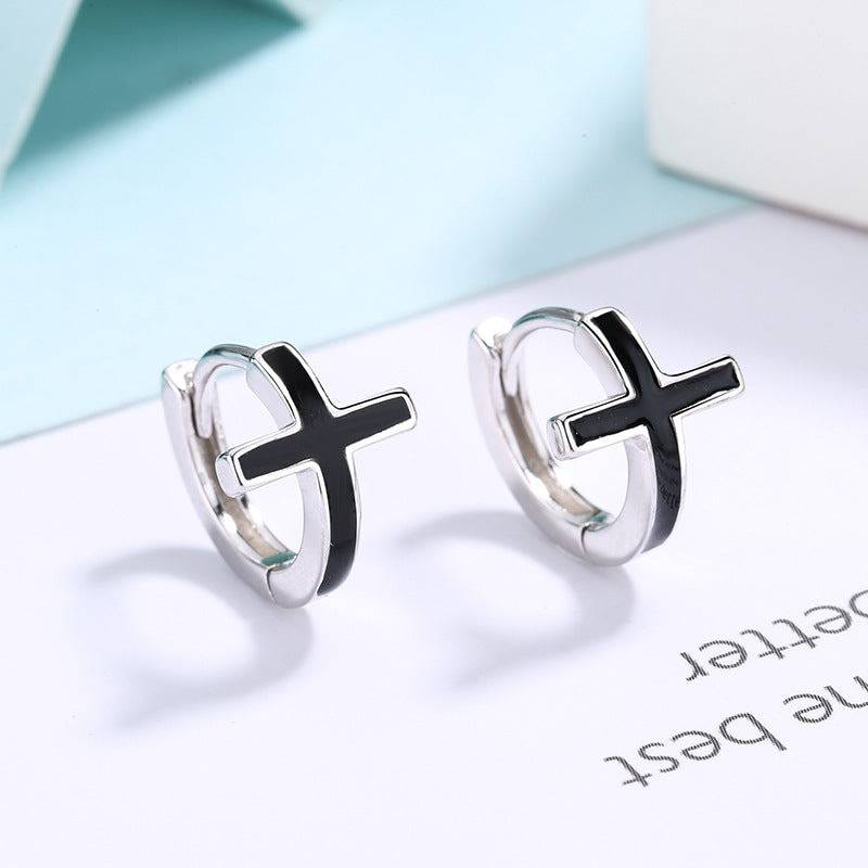 S925 Sterling Silver Cross Earrings - Clothing Personality