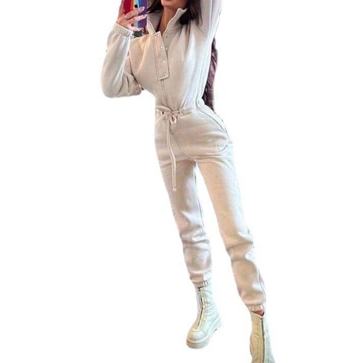Stand-up Collar Cinched European And American Leisure Jumpsuit - Clothing Personality