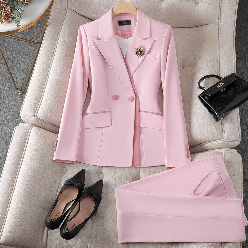 Women's Pink Creme Off-White Blazer Pants Set Two-piece Business Suit Easter Church Outfit Office Work Business Attire - Clothing Personality