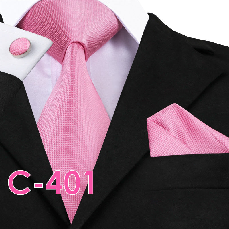 Solid Silk Men's Ties Neck Tie Set For Men Suits Tie Handkerchief Pocket Square - Clothing Personality