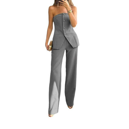 Casual Fashion Tailored Suit Button Graceful Tube Top Suit Pants - Clothing Personality