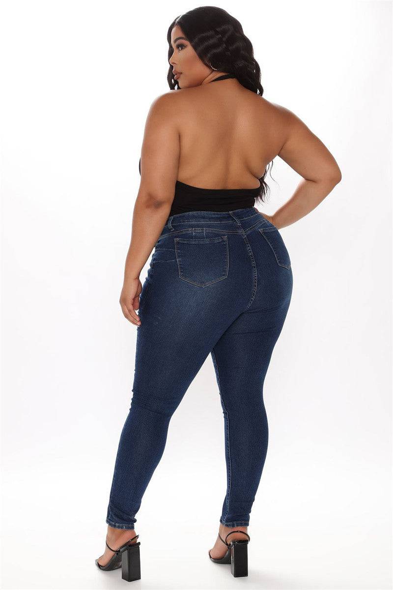 Plus Size Pencil Slim Fit Jeans Stretch Women's Denim Pants Blue - Clothing Personality