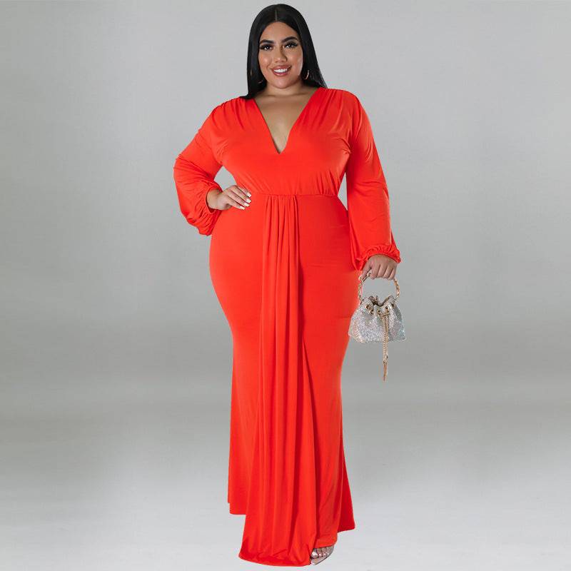 Women's Long Sleeve Pleated Dress - Clothing Personality