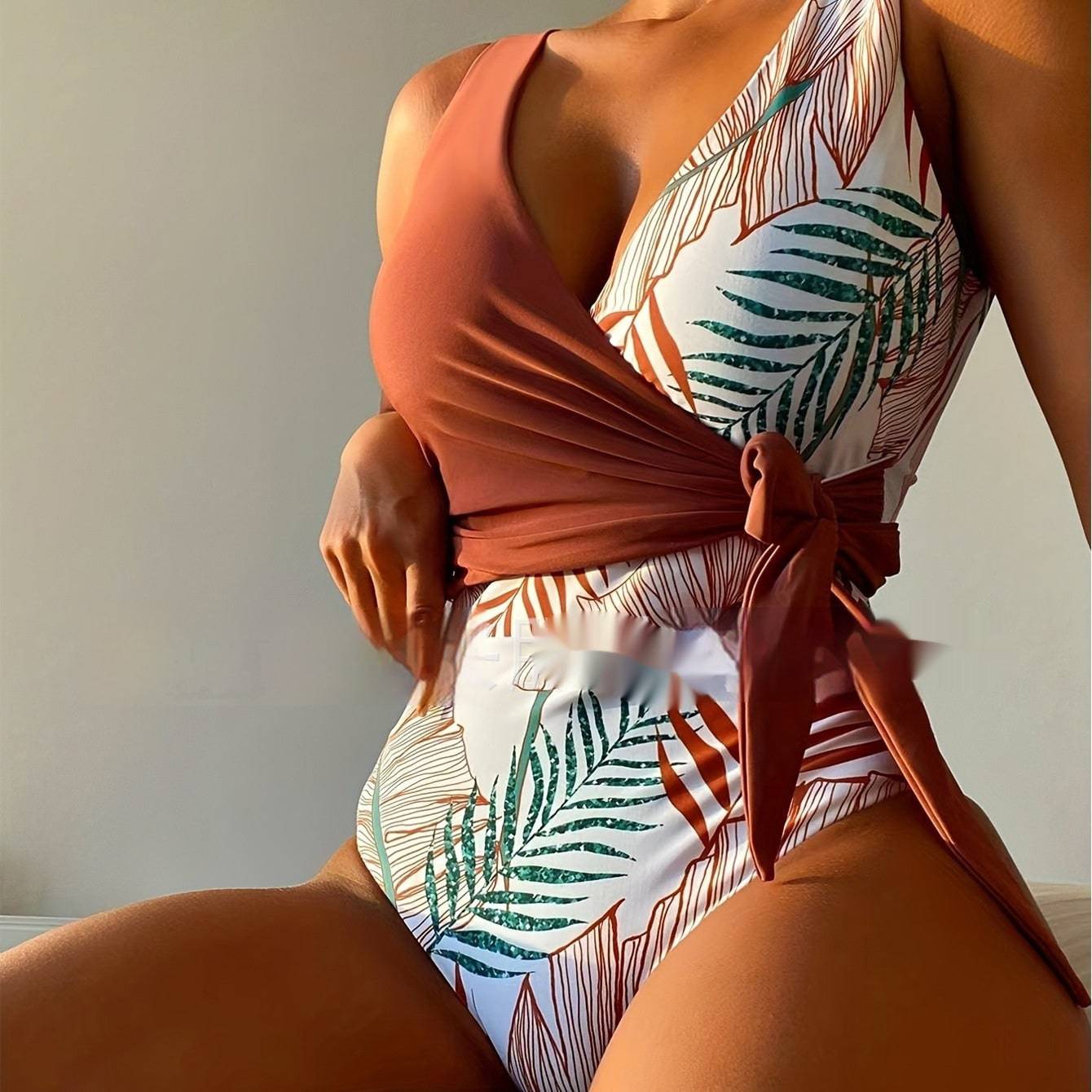 Women's Backless Contrast Colors Slimming Korean-style One-piece Tankini Swimsuit - Clothing Personality