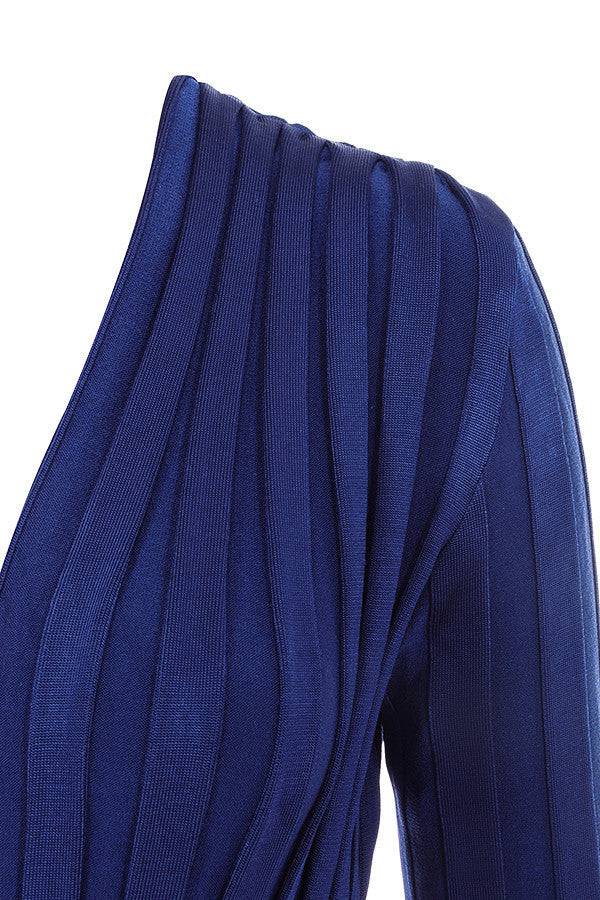 Women's Plunging Neckline Sexy Long Sleeve Blue Dual Tone Striped Bandage Pants Jumpsuit - Clothing Personality