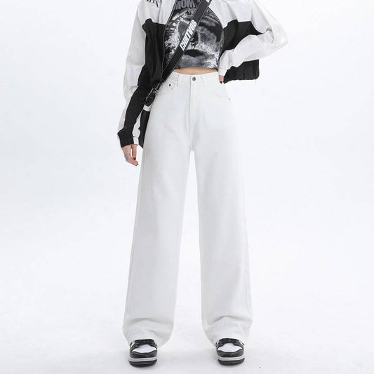 Spring And Autumn New Style White Wide Leg Jeans Women's Loose Straight - Clothing Personality