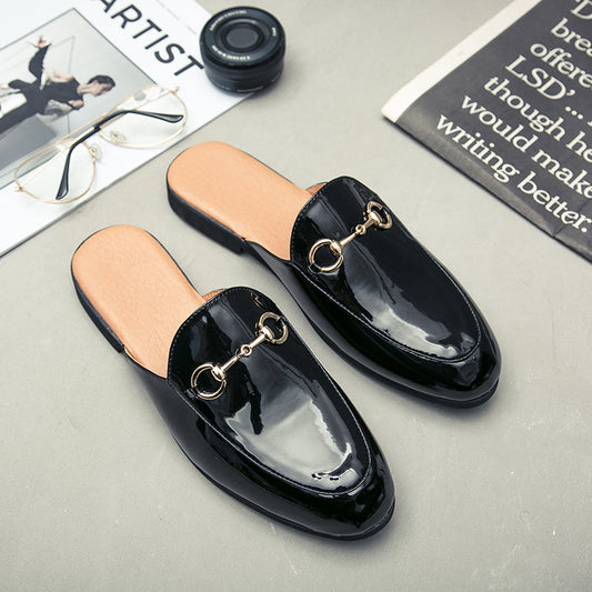 Summer Men's Bright Leather Semi-slipper Sandals - Clothing Personality