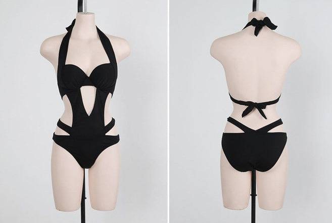Sexy Black Halter Cut Out Bandage Trikini Swim Bathing Suit Monokini Push Up Brazilian Swimwear Women One Piece Swimsuit - Clothing Personality