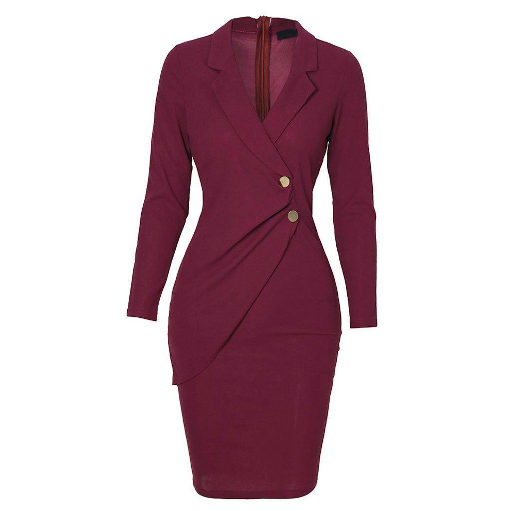 Long sleeve button hip dress - Clothing Personality