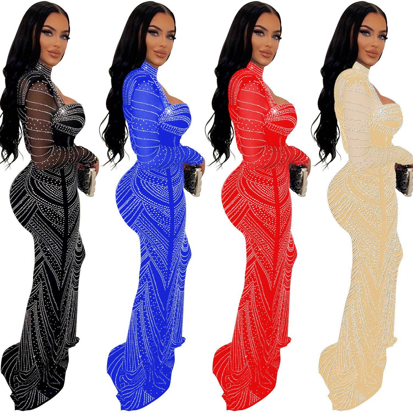 Mesh Long Sleeve Ladies' Dress - Clothing Personality