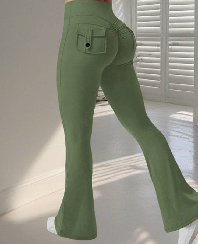 Yoga Fitness Flared Pants With Pockets Ins Fashion Slim High Waist Sports Trousers Scrunch Butt Booty Workout Lifting Leggings - Clothing Personality