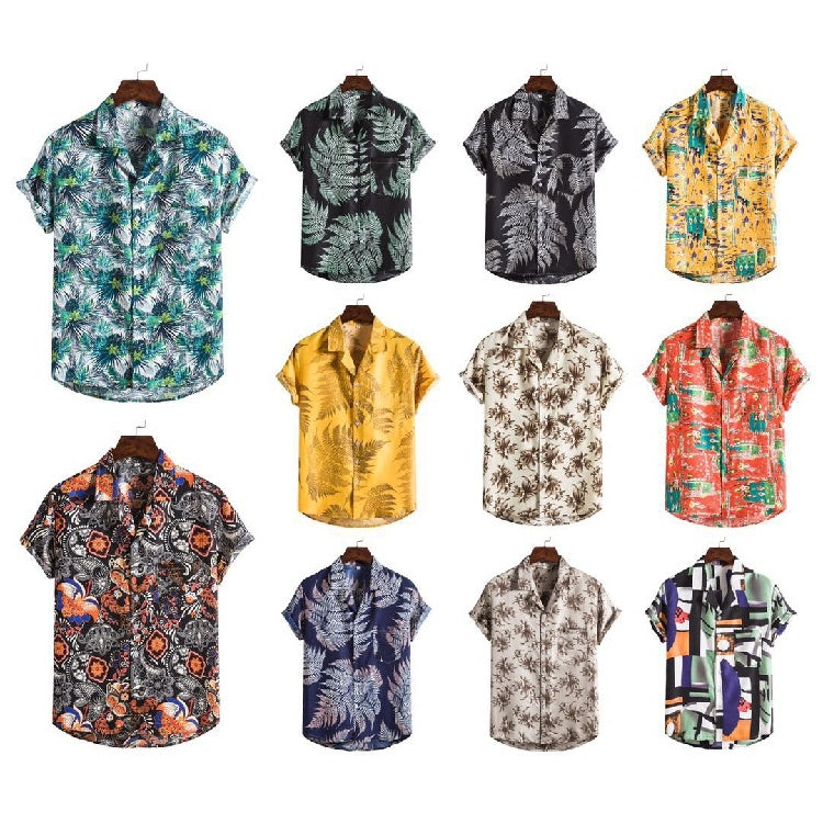 Men Short Sleeved Beach Hawaii Shirts Floral Print New Printed Shirt - Clothing Personality
