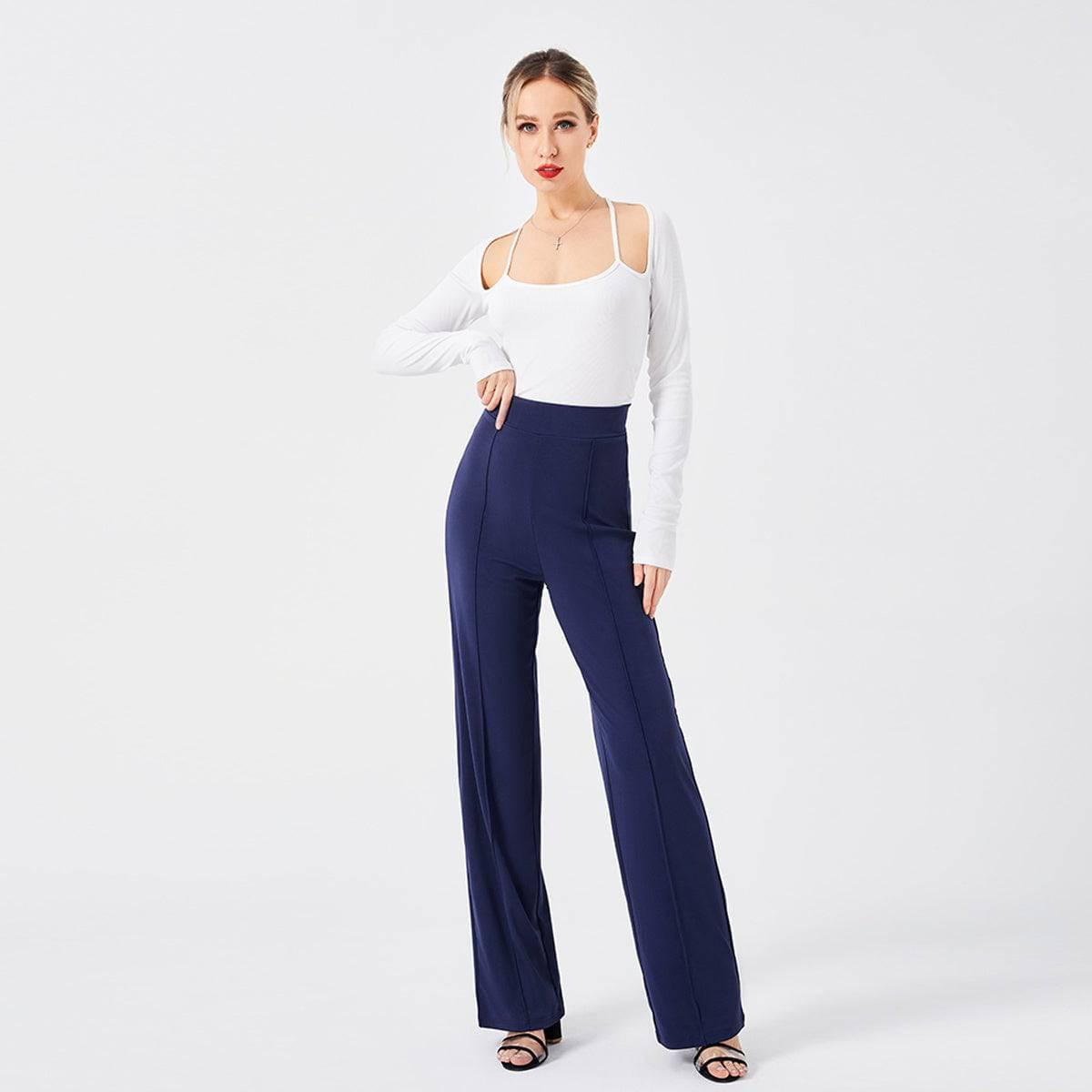 Solid Color Casual Pants Slim, High-waisted Bell Bottoms - Clothing Personality