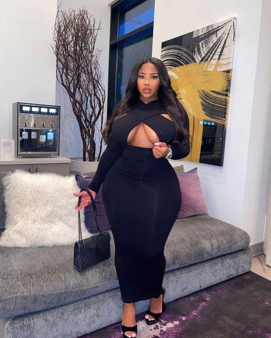 Plus Size Women's Solid Color Casual Fashion Dress - Clothing Personality