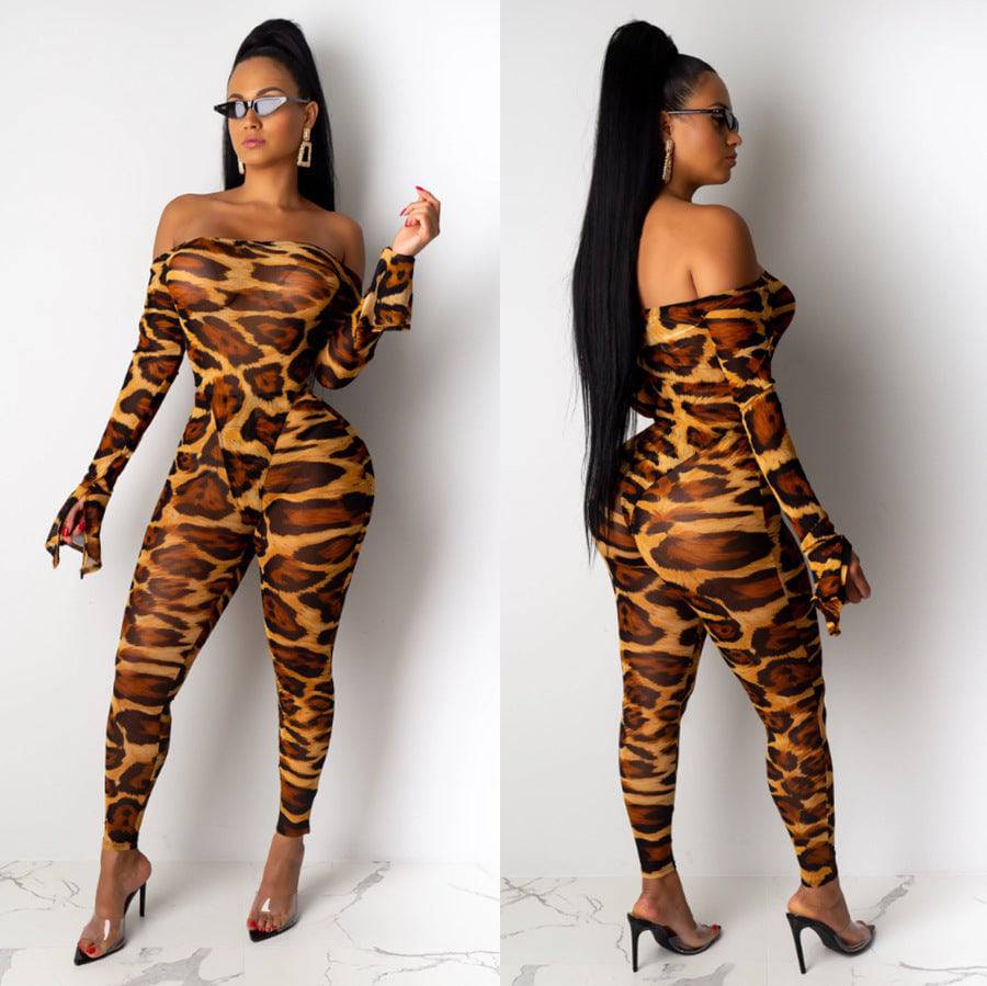 Stretch Leopard Print Jumpsuit Two Piece Pants - Clothing Personality