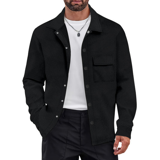 Men's Retro Casual Jacquard Knitted Lapel Shirt Jacket - Clothing Personality