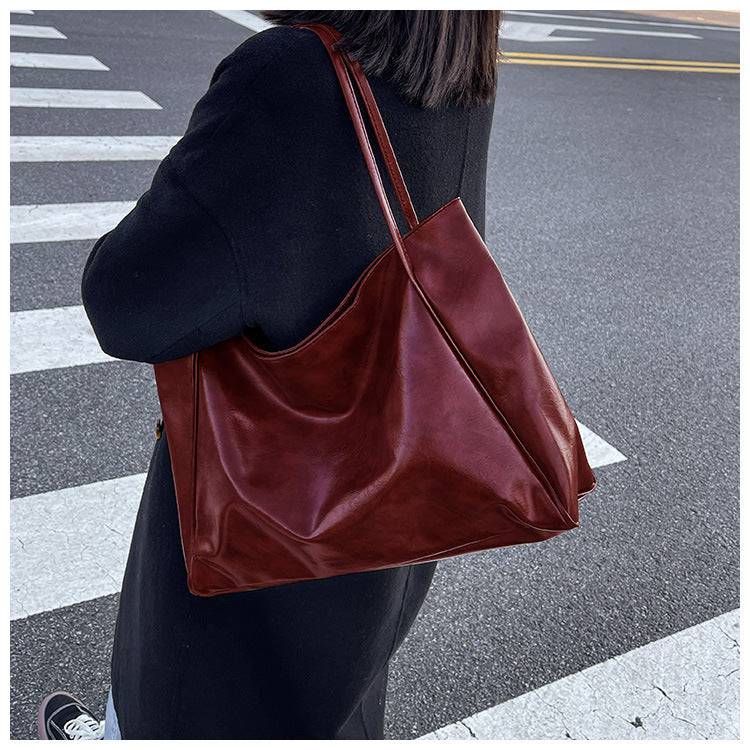 Vintage Women's Tote Bag Athletic Casual Fashion Large Capacity Leather Shoulder Bag Shopper Harajuku Simple Handbag - Clothing Personality