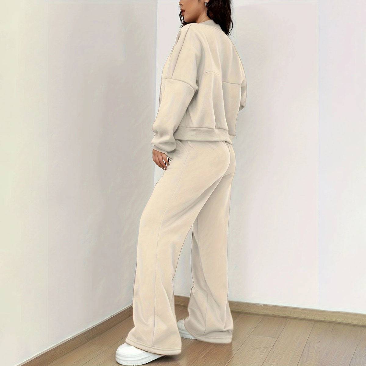 Casual Sports Suit Cardigan Sweater Wide Leg Sweatpants For Women - Clothing Personality
