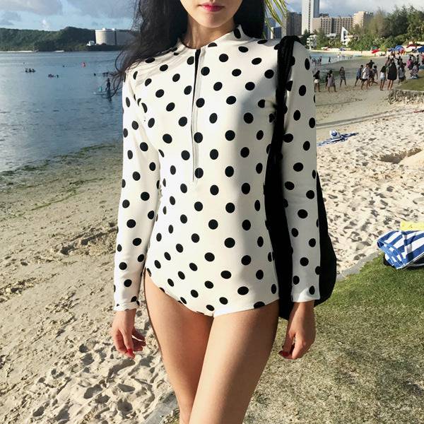 Women's Long Sleeve Polka Dot Swimsuit - Clothing Personality