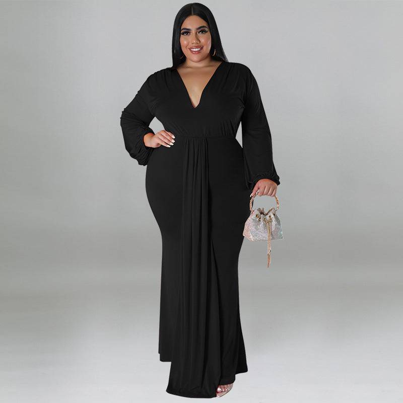 Women's Long Sleeve Pleated Dress - Clothing Personality