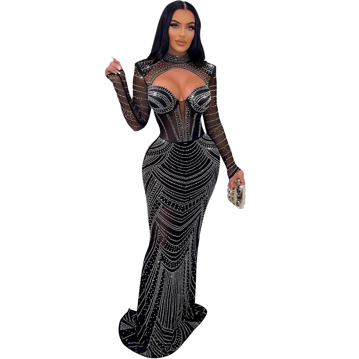 Mesh Long Sleeve Ladies' Dress - Clothing Personality