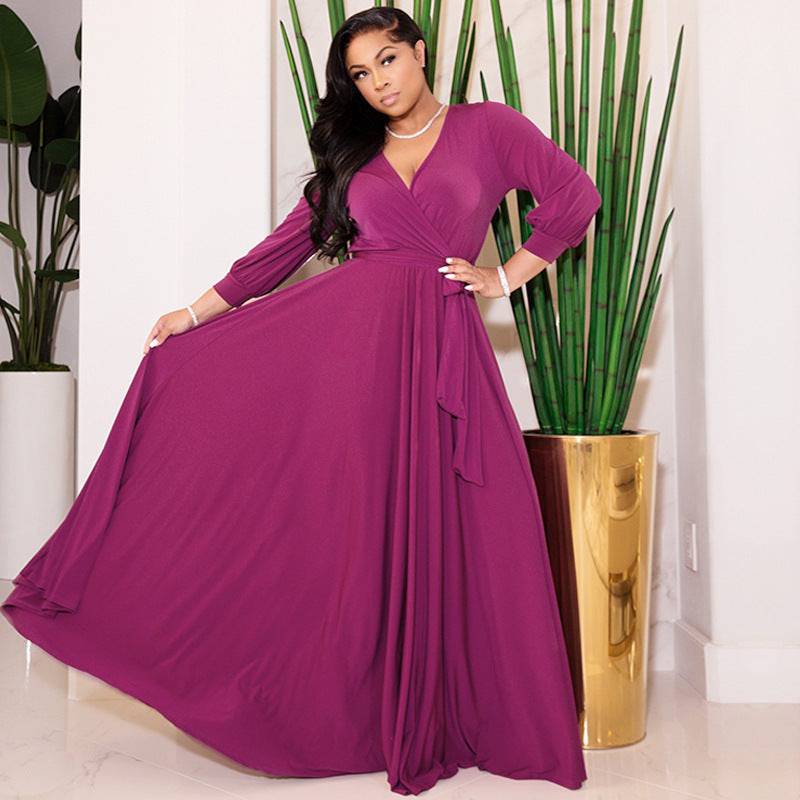 Women's A-line Swing V-neck Empire Waist Maxi Dress - Clothing Personality