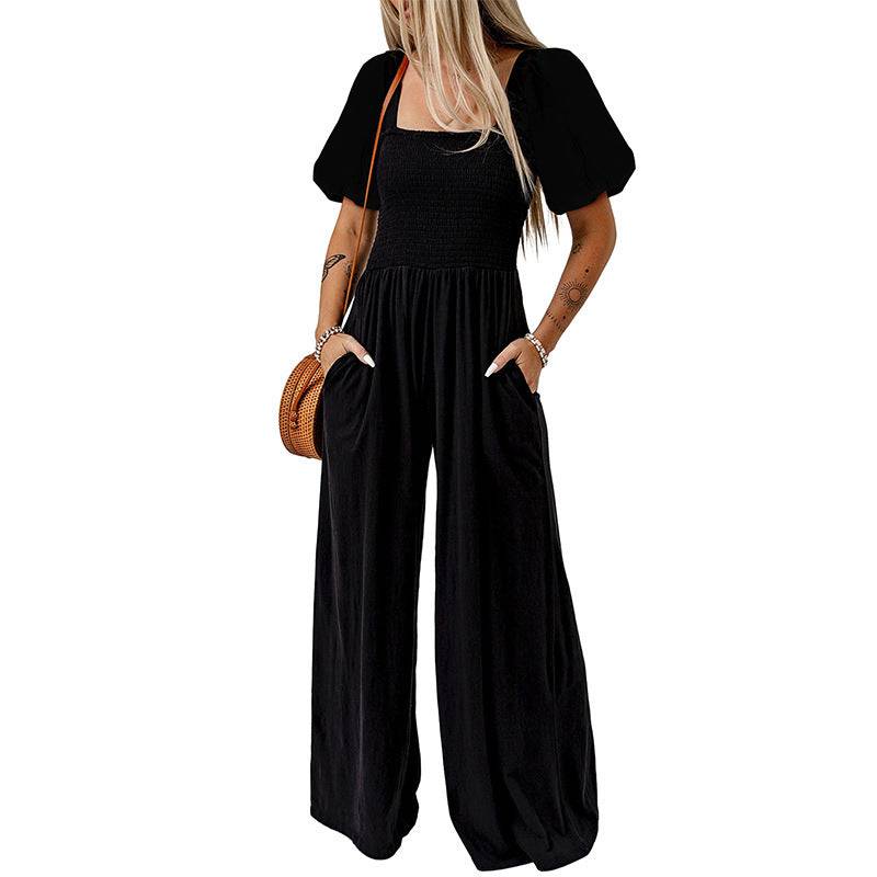 Women's Square Collar Short Sleeve Jumpsuit - Clothing Personality