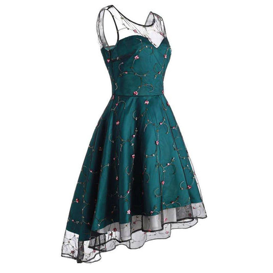 Women's Sleeveless Embroidered Floral Dress Midi Length Flower dress - Clothing Personality