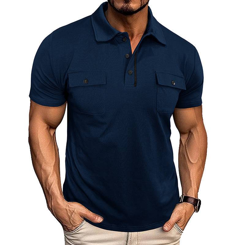Men's Lapel Short Sleeve Outdoor Pocket Polo Shirt T-shirt - Clothing Personality