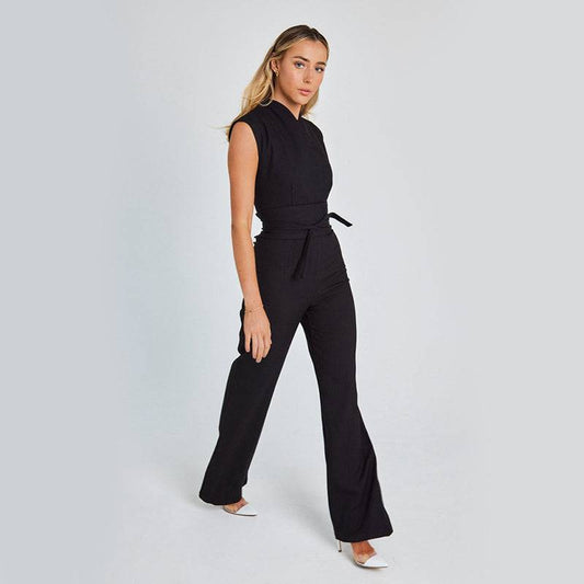 Fashion Elegant Long Sleeveless Jumpsuit Summer V-neck Casual Wide Leg Long Overalls Clothing For Women - Clothing Personality